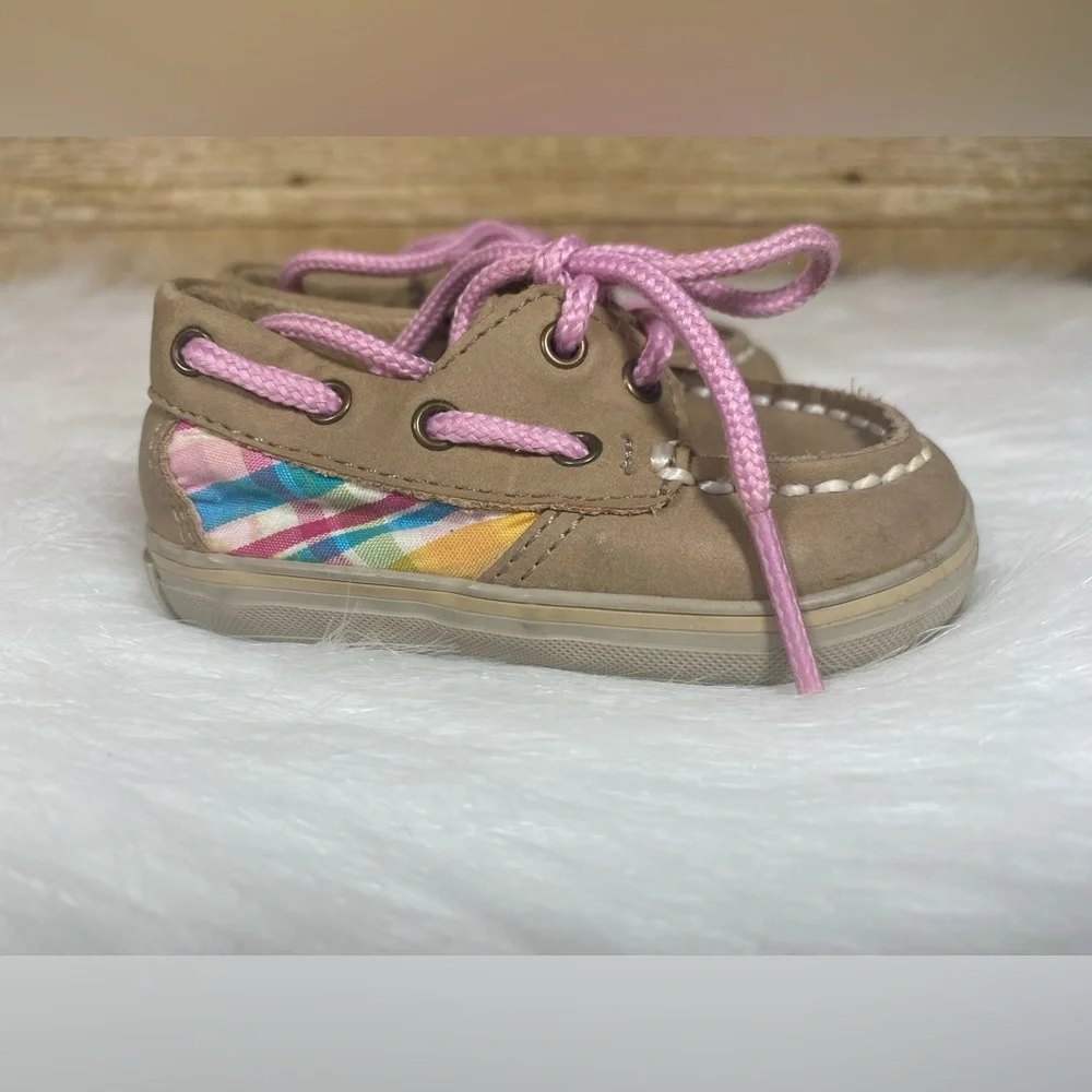 Sperry Top Sider Infant Size 1M Leather Upper Boat Shoes Pink Laces Pre-owned